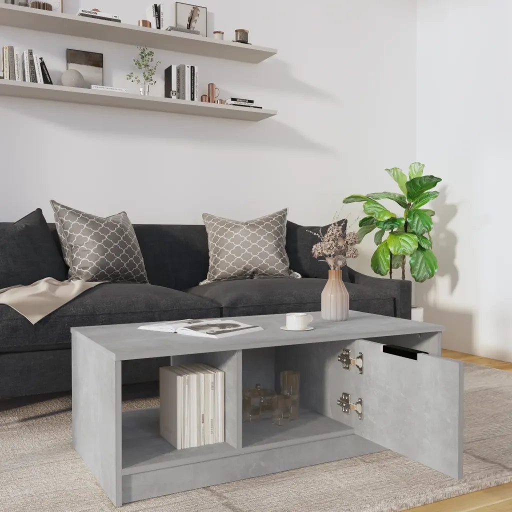 Tavolino Salotto-Tavolino da soggiorno-Tavolo Grigio Cemento 102x50x36 cm Legno Multistrato 315683