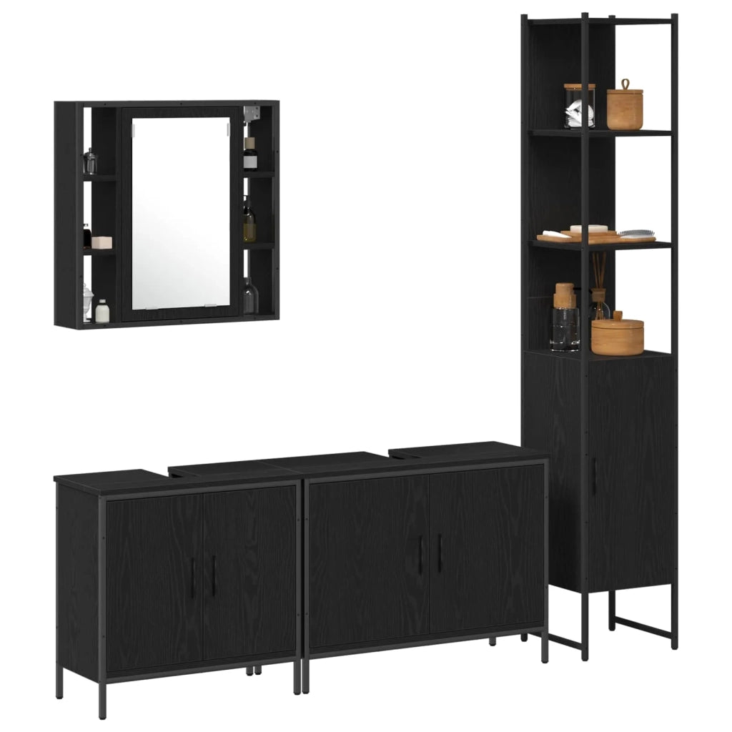 Set di mobili per il bagno 4 pcs Nero Legno multistrato 3334433