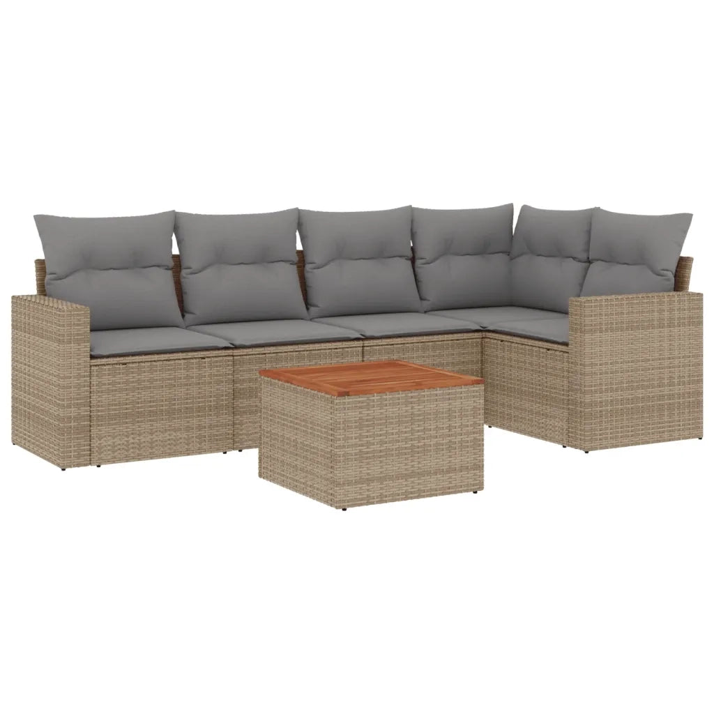 Set Divano da Giardino 6 pz con Cuscini Beige in Polyrattan