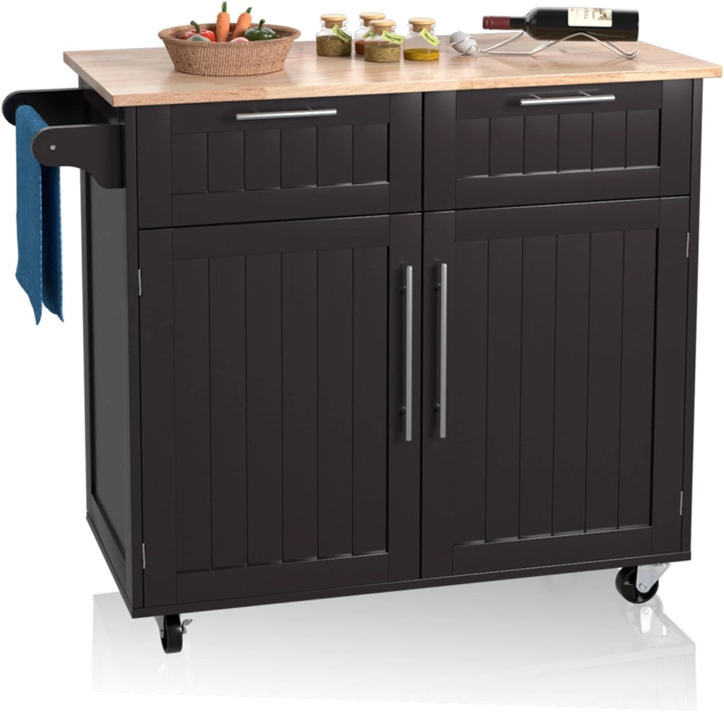 Carrello da Cucina, Isola da Cucina con Cassetti Portaoggetti e Armadietti, Ruote Universali e Portasciugamani, Ideale per Casa Ristorante Bar (Bianco)