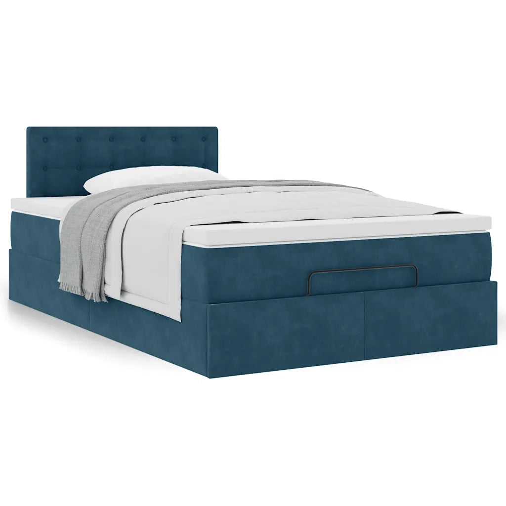 Struttura Letto Pouf con Materasso Blu Scuro 120x200 cm Velluto 3311913