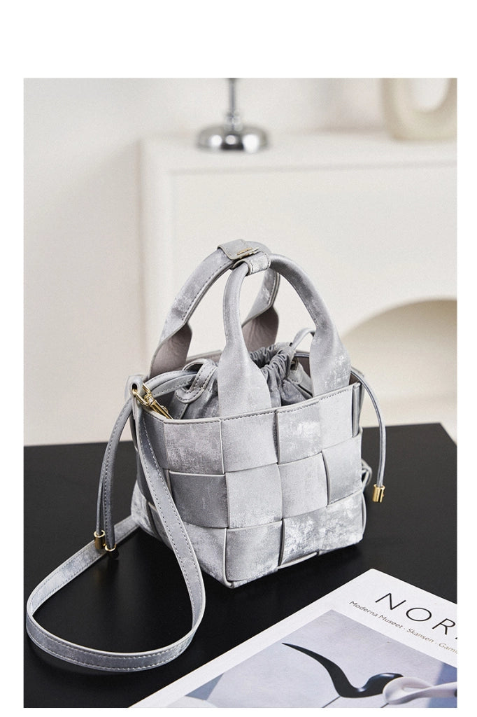 Borsa a tracolla da donna in vera pelle, stile vintage, grigia.