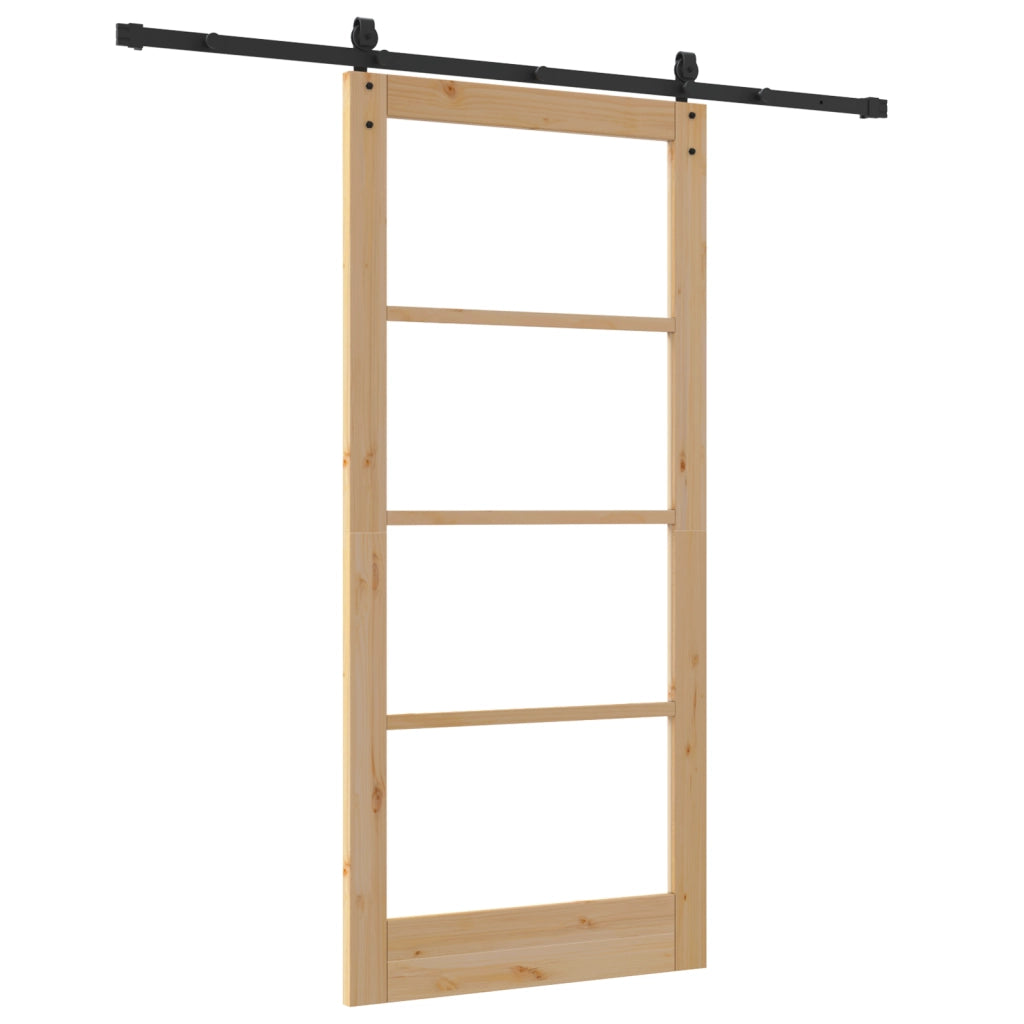 Set Porta Scorrevole  con Hardware 93x202 cm Legno Massello di Pino