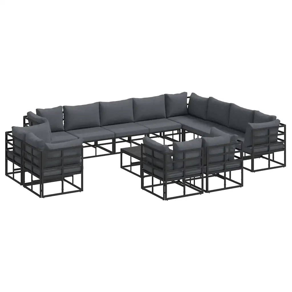 Set Divano da Giardino con cuscino 13 pcs Nero Alluminio 3378935
