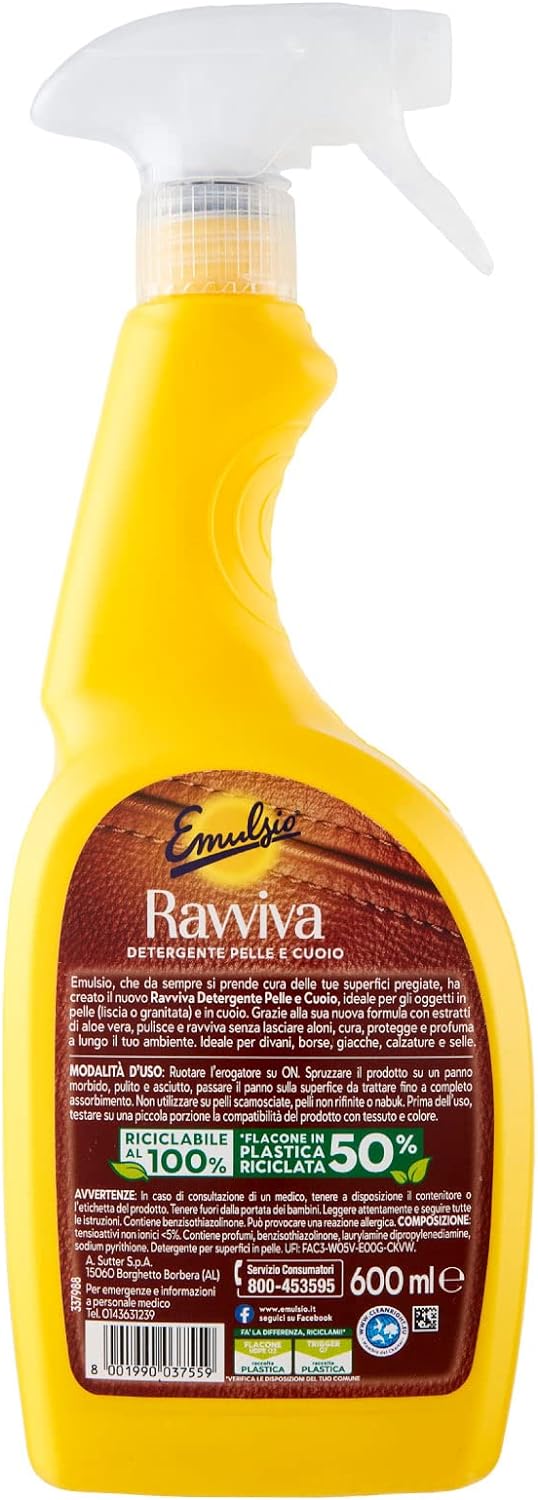 3 x 600 ml Emulsio Ravviva Pelle e Cuoio Detergente Spray Promo Pack
