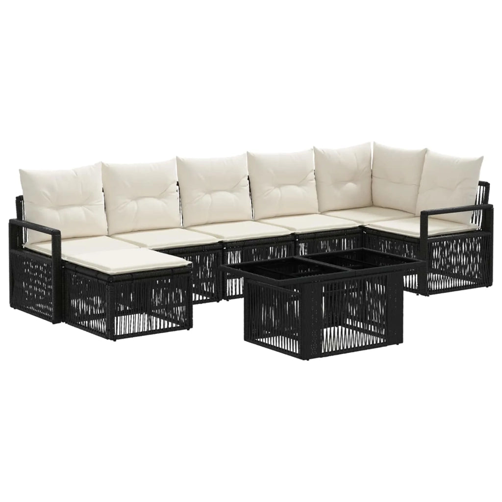 Set Divano da Giardino 8 pz Nero e Bianco Crema polyrattan 3437131