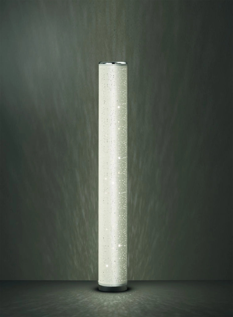 TICO PIANTANA LED 8W 700lm, 3000K CILINDRO TESSUTO BIANCO MICROFORATO EFFETTO CIELO STELLATO CON TELECOMANDO MULTIFUNZIONE H. 103CM DIMMERABILE