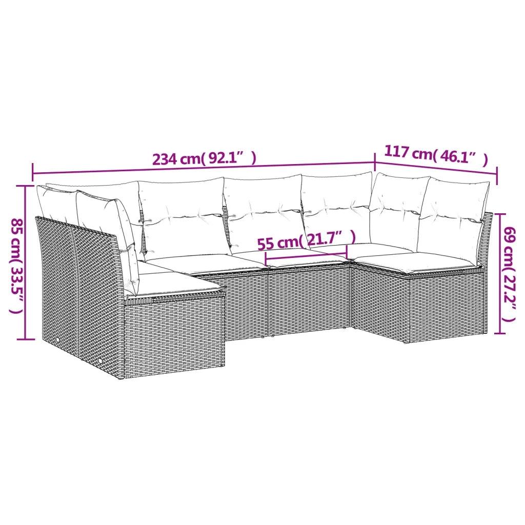 Set Divano da Giardino 6 pz con Cuscini-Sofa da Giardino-Divanetto da esterno Beige in Polyrattan 126774