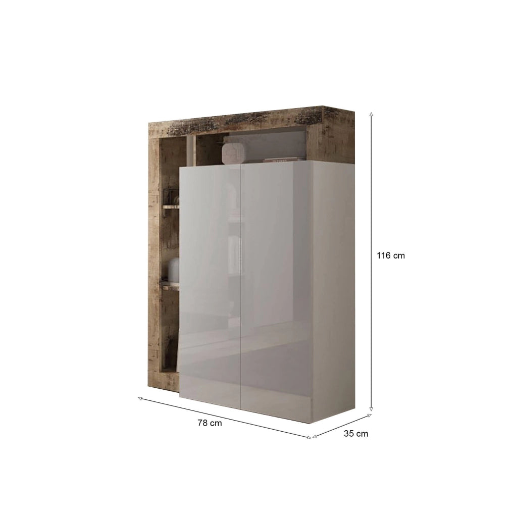 Armadio multiuso 2 ante Cipresso, Mobile multifunzionale, Mobiletto scarpiera, Porta scarpe, Made in Italy, 78x35 h116 cm, Bianco lucido e Rovere