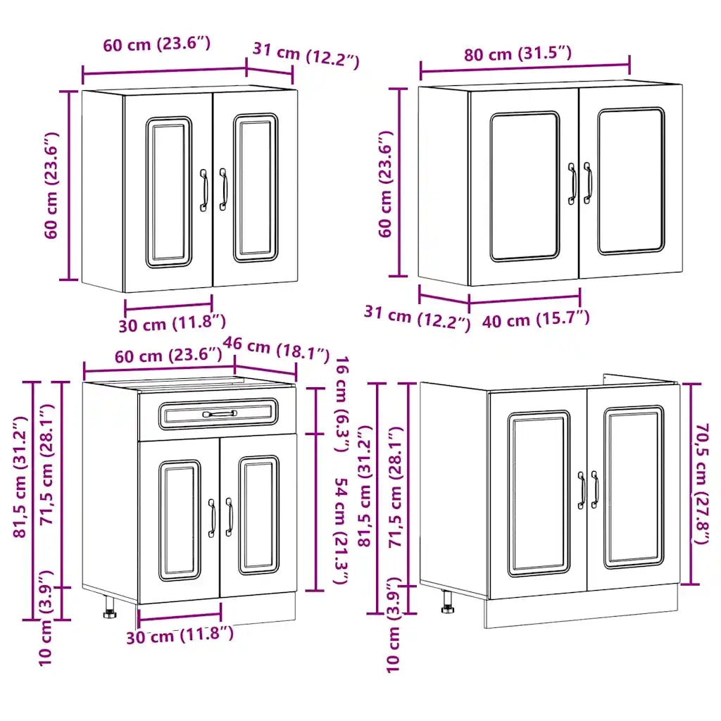Set Mobili da Cucina 4 pz Kalmar Rovere Artigianale Truciolato 3314860