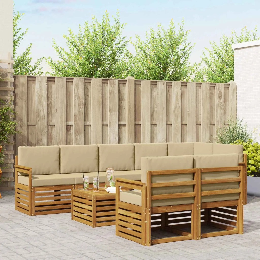 Set divani 9 pcs Naturale e Beige Legno di Acacia Massello 3375038