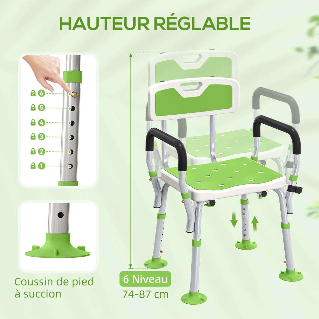 Sgabello da doccia ergonomico ¨C Minimal ¨C bianco e verde 56.5x53.5x87 cm