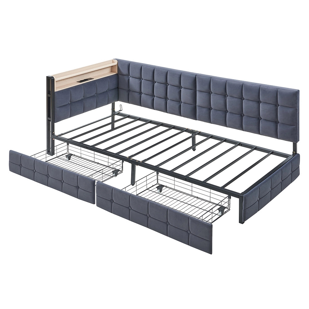 Divano letto - Xylo - 90x200 cm 2 cassetti LED USB grigio