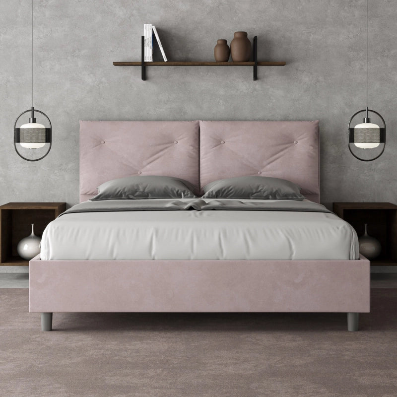 Letto imbottito Matrimoniale 160x210 cm Appia - Con rete,Glicine,Microfibra