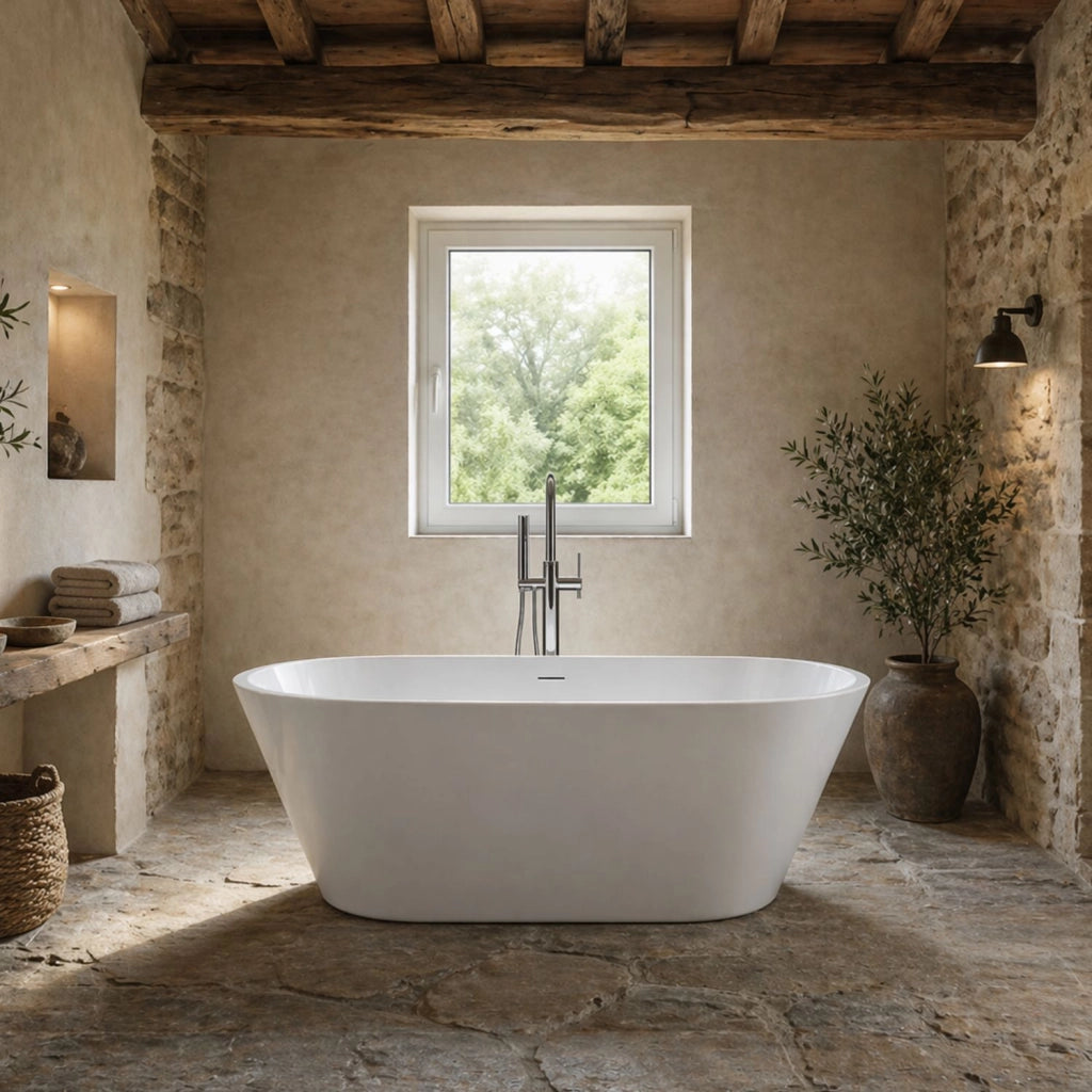 Vasca da bagno free standing ovale acrilico bianco lucido 138 x 57 x 75 cm