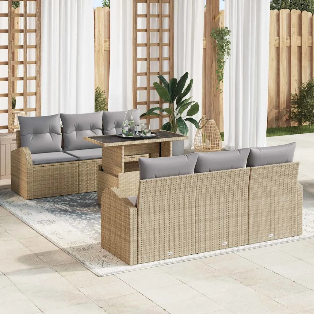 Set Divano da Giardino con cuscino 7 pcs Beige Poly Rattan 3348566