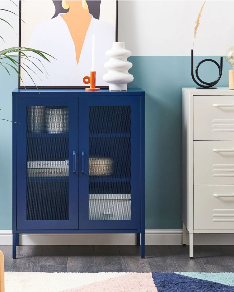 Armadio da Ufficio in Metallo Blu Navy 2 Ante con chiusura con Chiavi Design Industriale Home Office