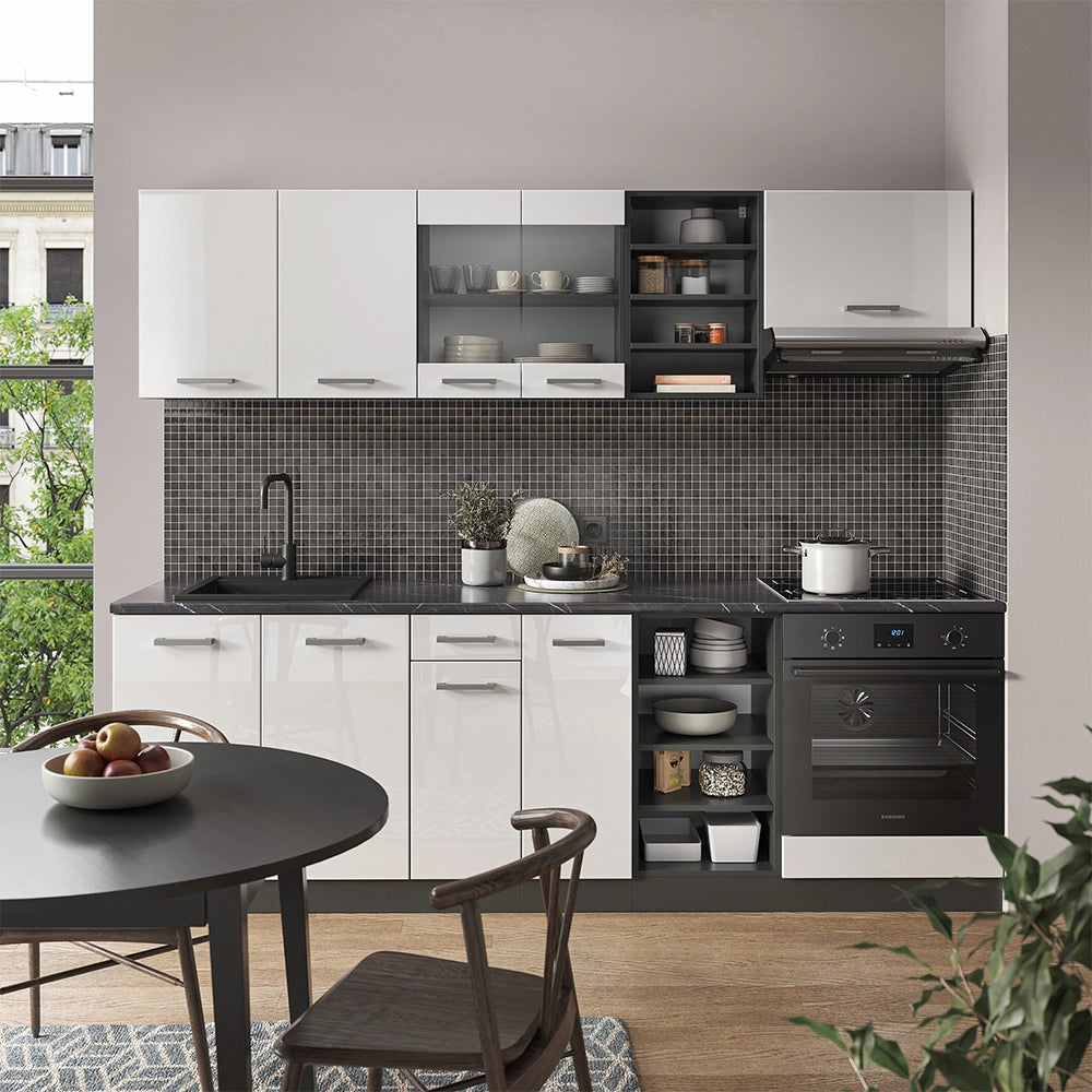 Vicco Cucina componibile Bianco lucido/antracite 240 cm , PL Antracite