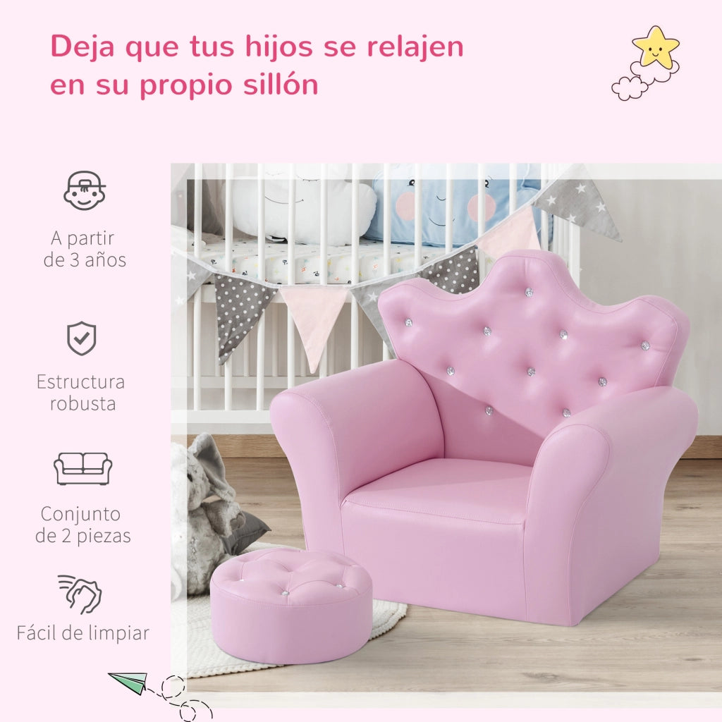 Poltrona bambini con schienale alto e poggiapiedi ¨C zephmum ¨C rosa 58x40,5x49 cm