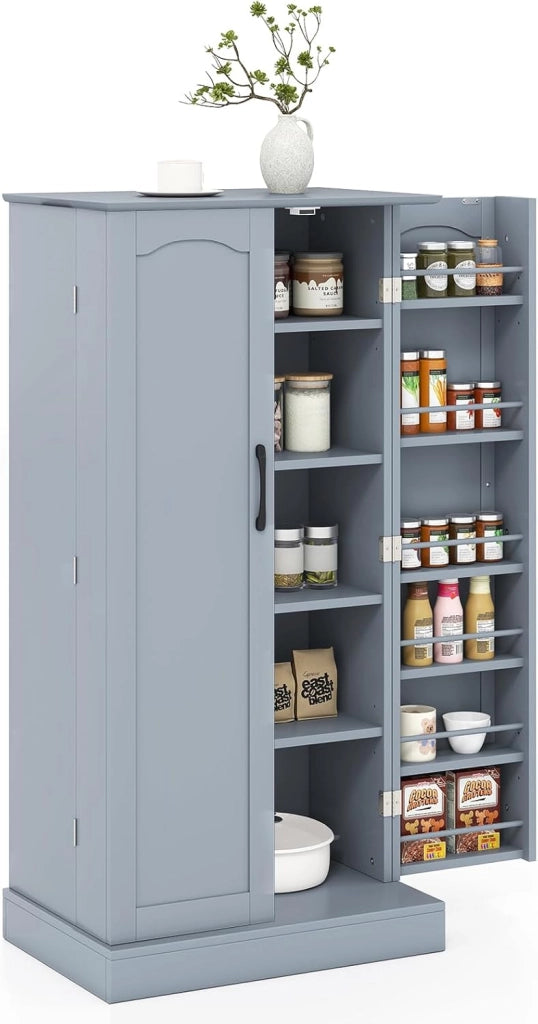 Credenza da cucina con 2 ante armadio da cucina moderno con 16 ripiani regolabili, dispositivo antiribaltamento, per sala da pranzo, soggiorno, 60 x 40 x 120 cm (verde scuro)