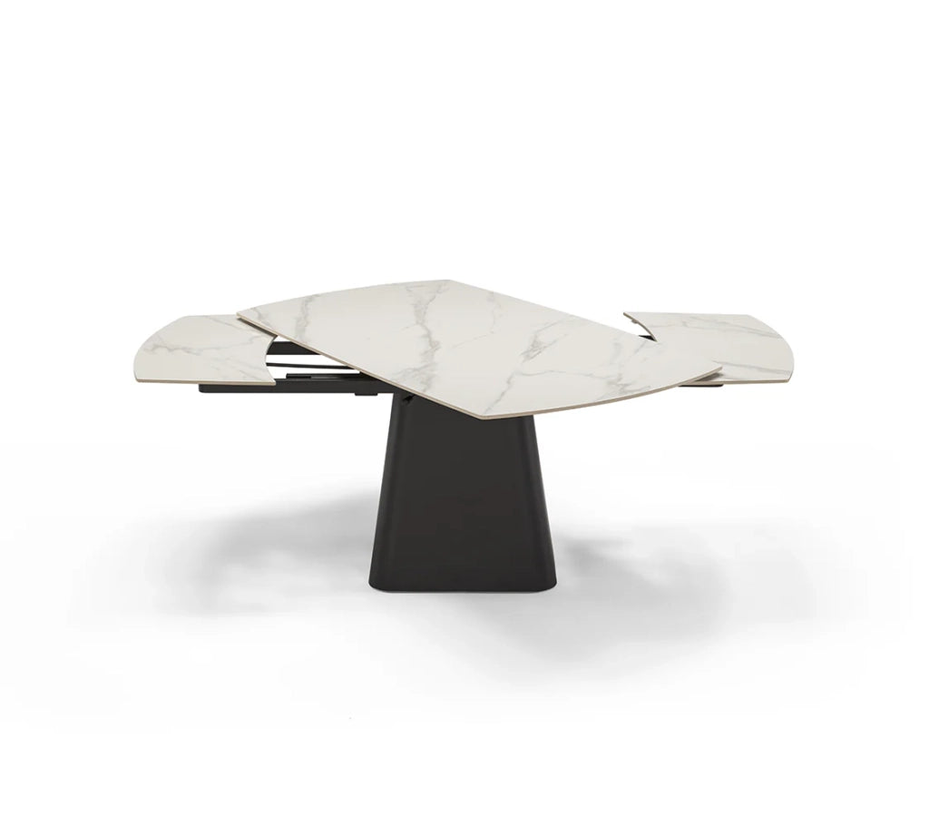 Tavolo da pranzo ellittico allungabile 160X90 Marmo di Carrara modello ATLANTIDE, fino a 240 cm con meccanismo estensibile semi-automatico , design moderno ideale per sala da pranzo, cucina e soggiorno, top in grès ceramico