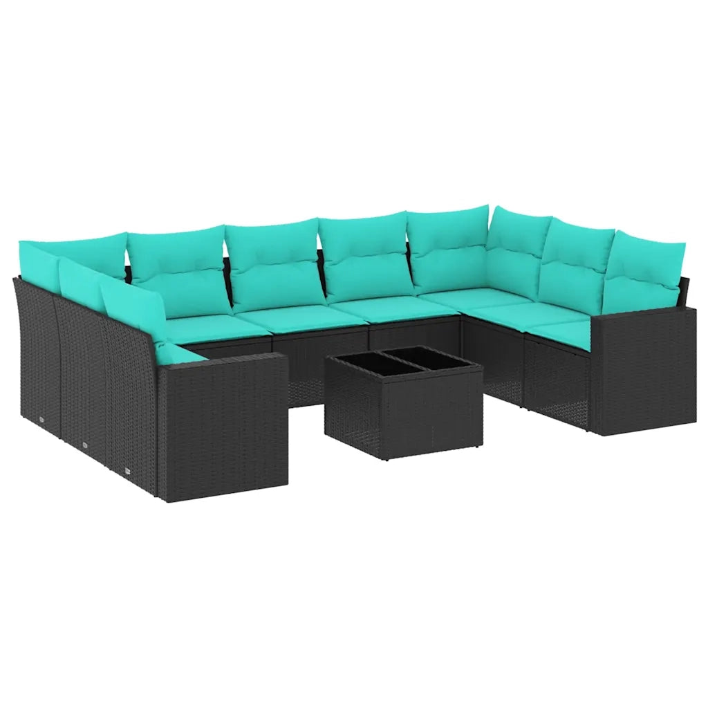 Set Divani da Giardino 10 pz con Cuscini Nero in Polyrattan