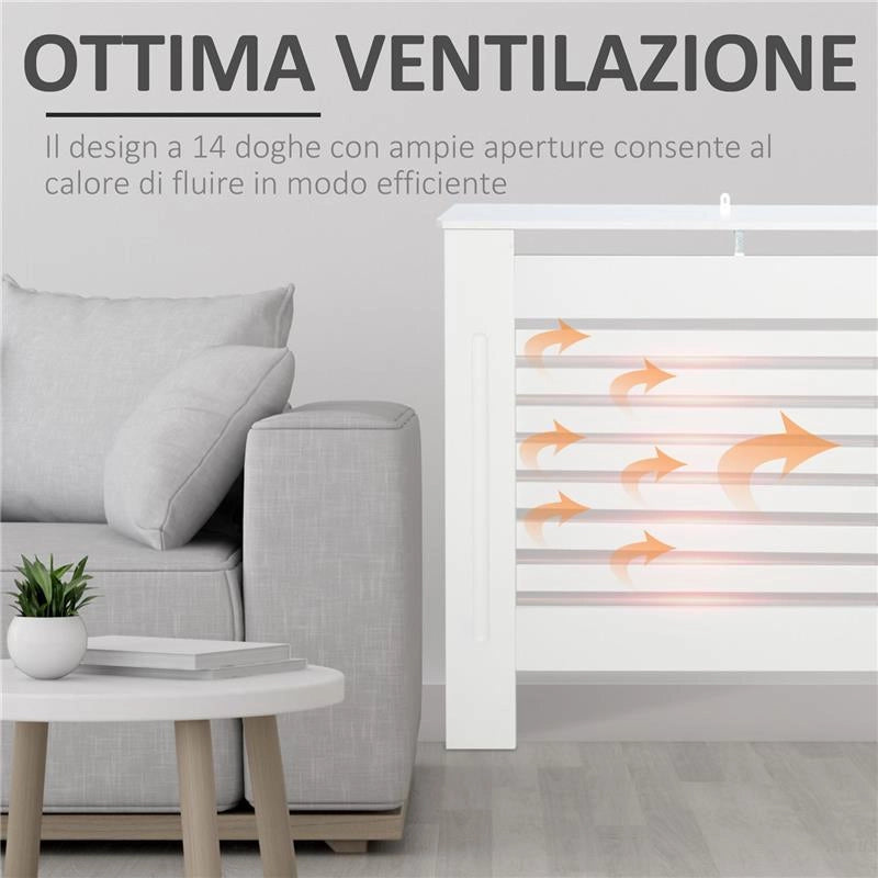 COPRITERMOSIFONI A DOGHE CON RIPIANO PORTAOGGETTI, IN LEGNO, 172X19X81 CM, BIANCO