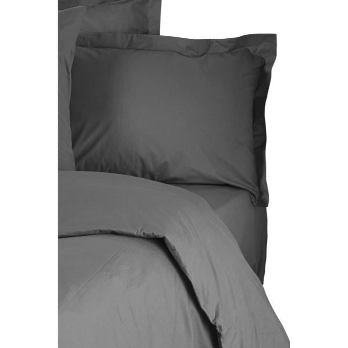 Completo letto - 1 copripiumino 220 x 240 cm + 2 federe 60 x 60 cm - 100% cotone rinforzato - Antracite