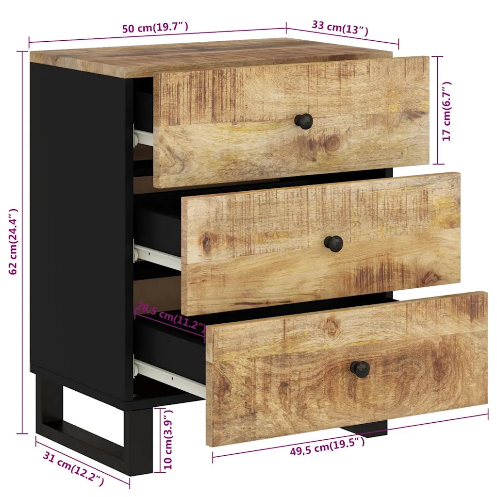 Comodino 50x33x62cm Legno Massello di Mango e Legno Multistrato 350660