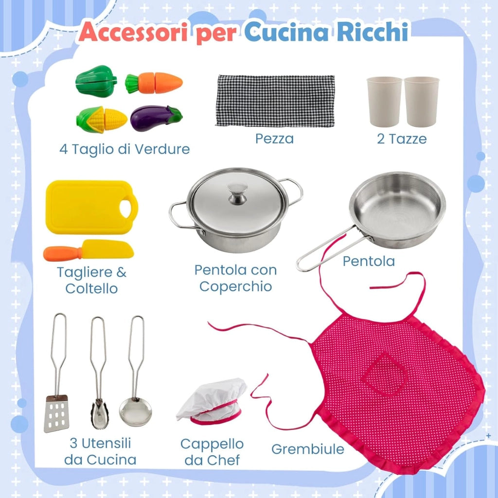Set di Cucina Giocattolo per Bambini, con Luci e Suoni, Cappa Aspirante illuminata, Fornelli, Forno a Microonde, Distributore d'acqua e Lavatrice, Ideale per Bambini 3 Anni+ (Caffè)