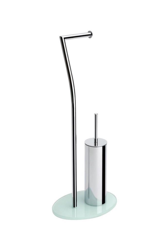 Piantana wc in metallo cromato con base in vetro