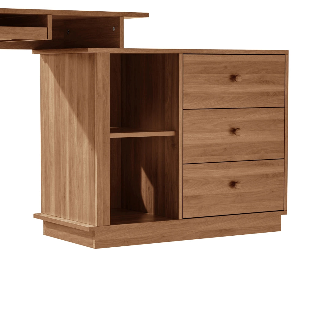 Scrivania con piano estraibile; 2 vani e 3 cassetti - per studio - in MDF - noce