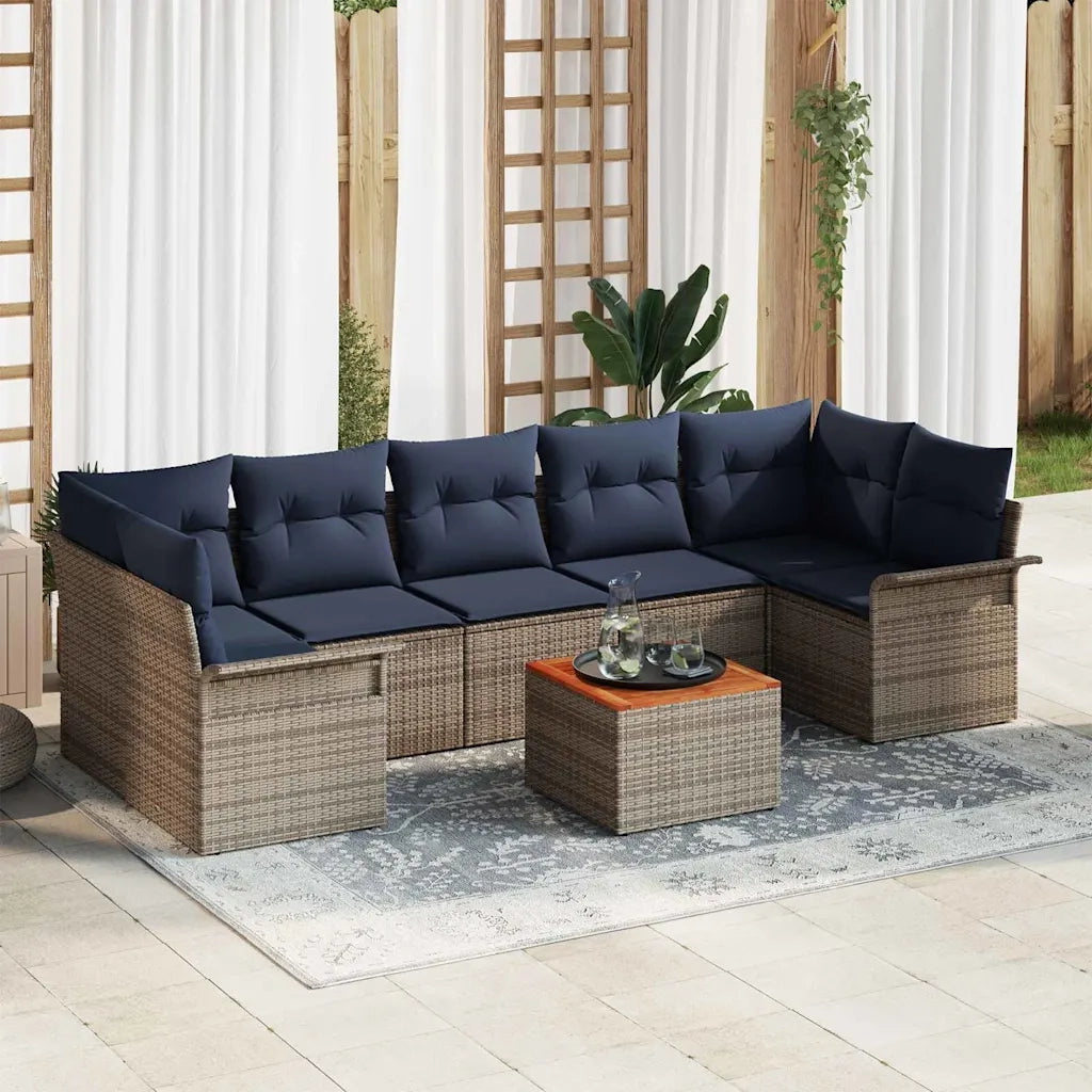 Set Divano da Giardino 8 pcs Grigio e Blu Navy polyrattan
