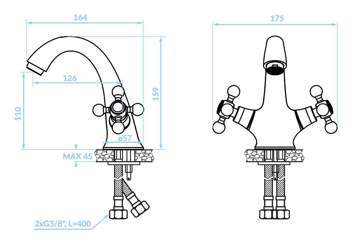 Rubinetto bagno Per Lavabo Vintage Bronzato stile antico, piletta inclusa