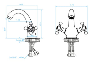 Rubinetto bagno Per Lavabo Vintage Bronzato stile antico, piletta inclusa