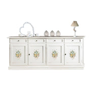 Credenza arte povera 4 porte legno bianco decori 205x42x86 - Mobili 2G