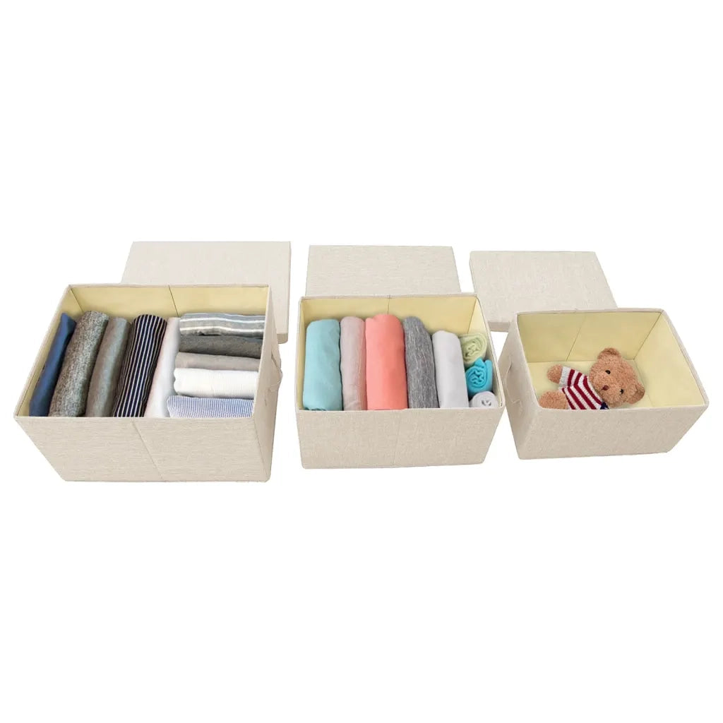 Set Scatole Portaoggetti Impilabili 3 pz in Tessuto Crema cod mxl 47954