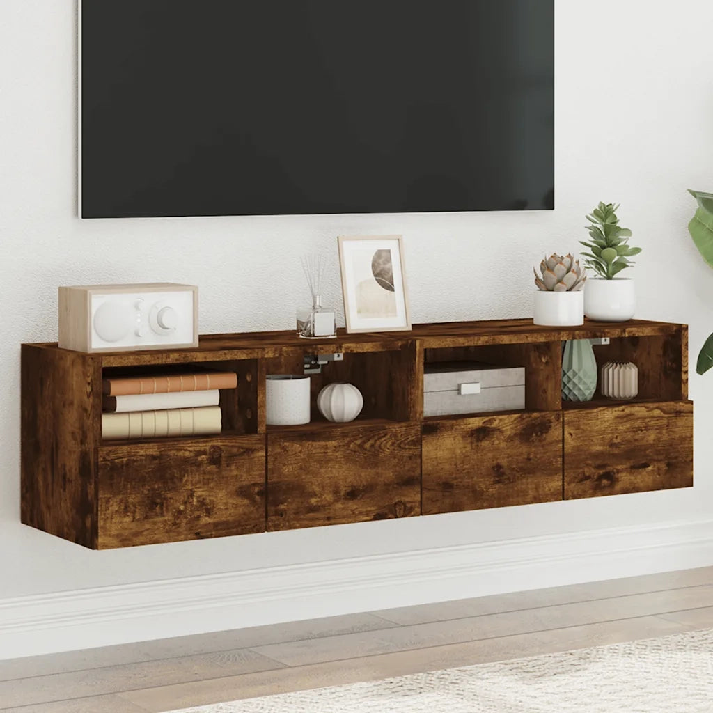 Mobili TV a Muro 2 pz | Armadietto TV | Mobile Porta TV Rovere Fumo 60x30x30 cm Legno Multistrato