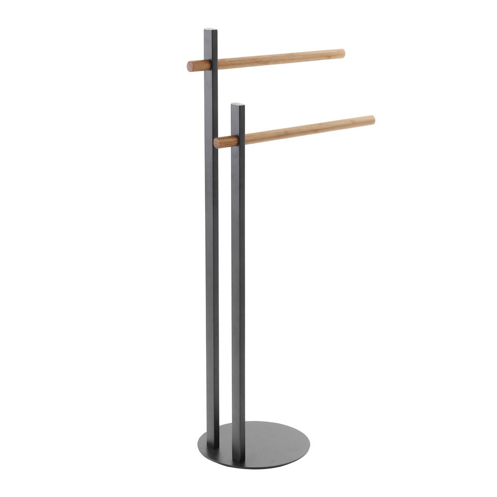 Piantana Portasciugamani Bamboo e Acciaio 2 Bracci Feridras Colore: Nero