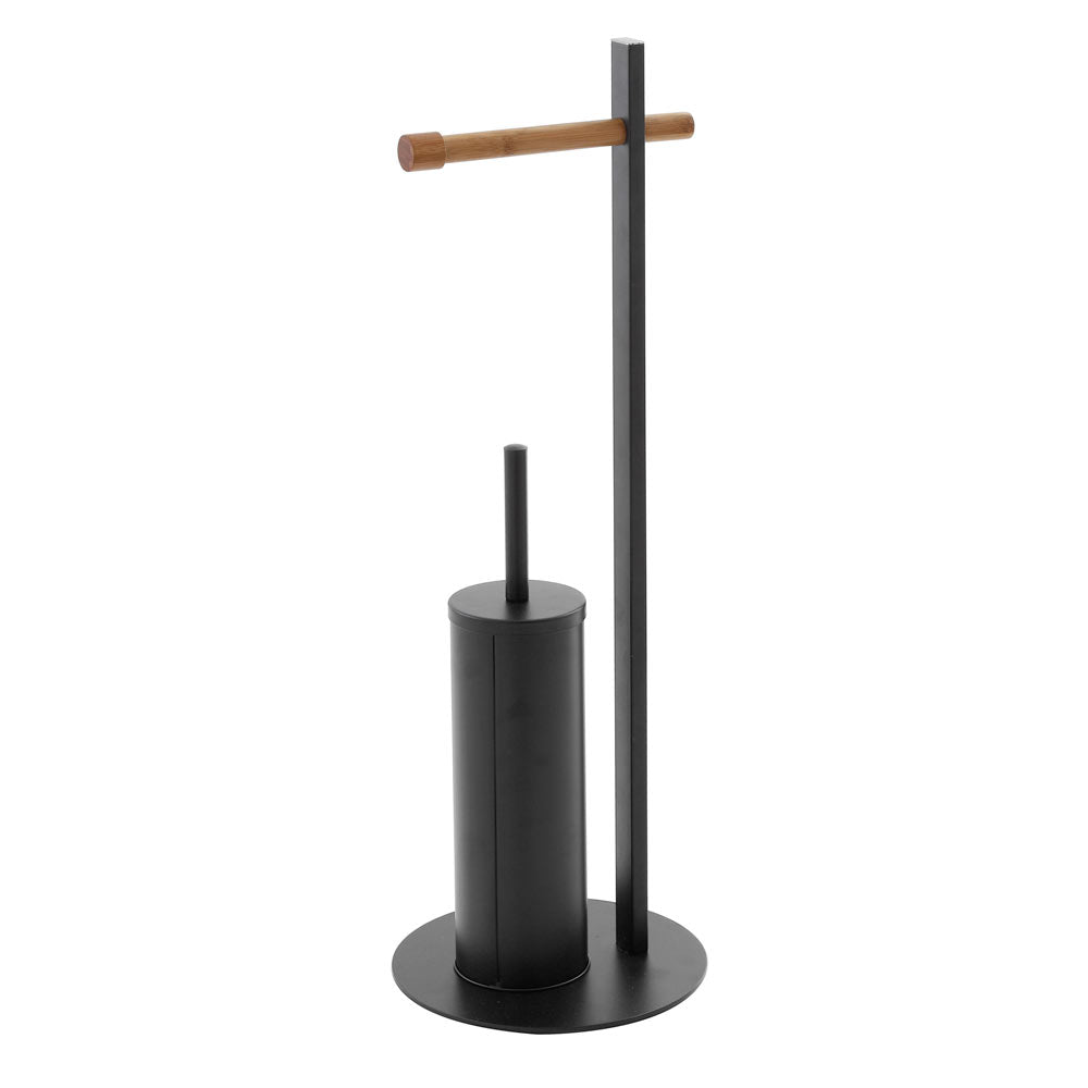 Piantana Portascopino Portarotolo in Bamboo e Acciaio Feridras Colore: Nero