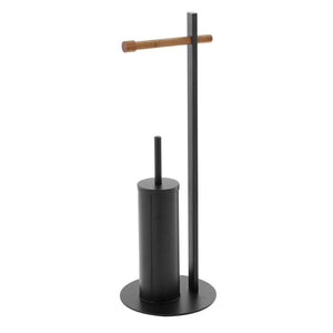 Piantana Portascopino Portarotolo in Bamboo e Acciaio Feridras Colore: Nero