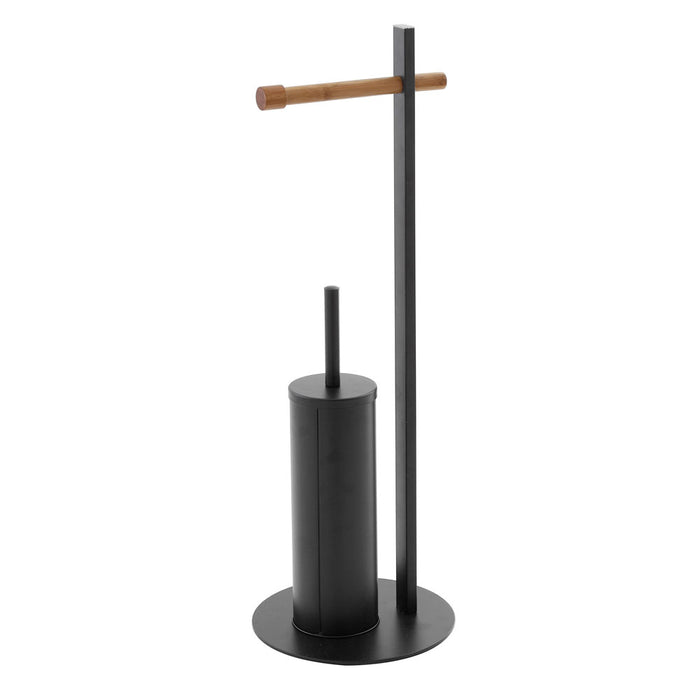 Piantana Portascopino Portarotolo in Bamboo e Acciaio Feridras Colore: Nero