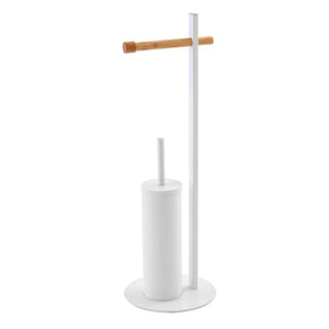 Piantana Portascopino Portarotolo in Bamboo e Acciaio Feridras Colore: Bianco