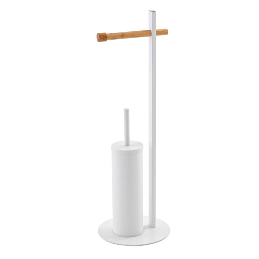 Piantana Portascopino Portarotolo in Bamboo e Acciaio Feridras Colore: Bianco