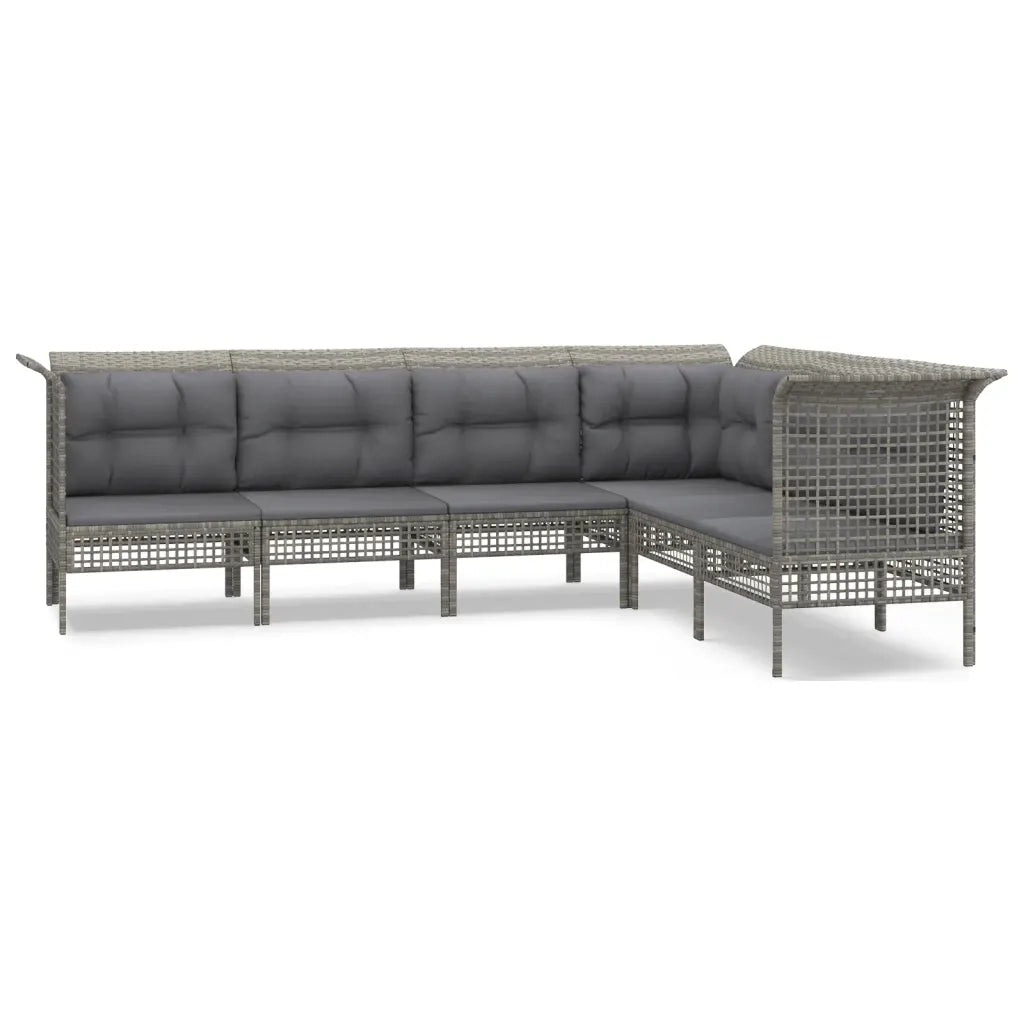 Set Divani da Giardino 6 pz con Cuscini in Polyrattan Grigio 3187515