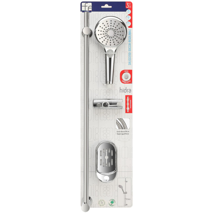 Saliscendi Doccia Regolabile Universale con Doccetta 3 Funzioni Hidra