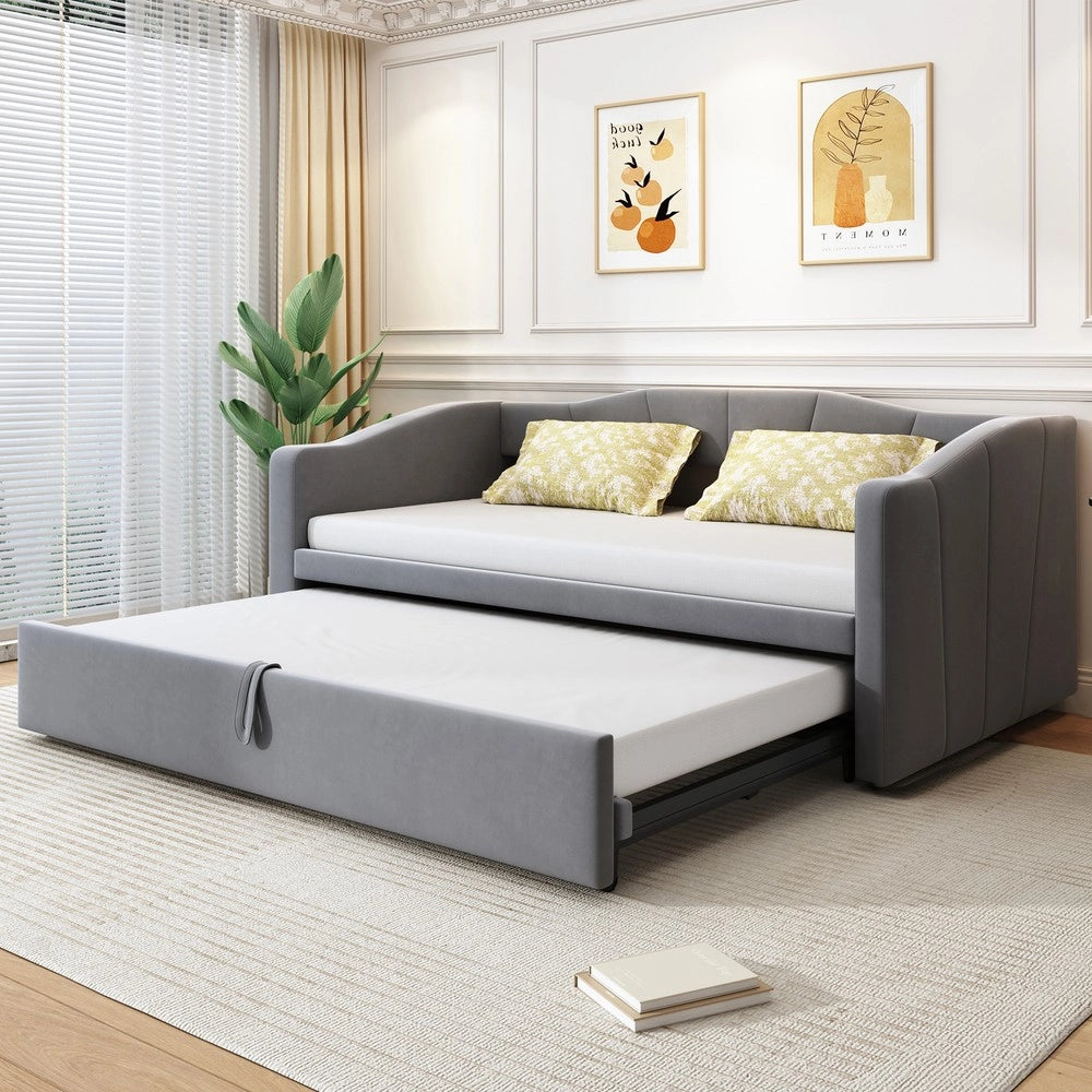 Letto Imbottito Estraibile 90x200/180x200 ¨C Xylo ¨C Velluto Grigio, Rete a Doghe