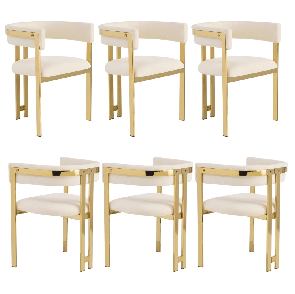 Set di 6 sedie 60.0x50.0x76.0 cm con schienale semicircolare in chenille beige e oro