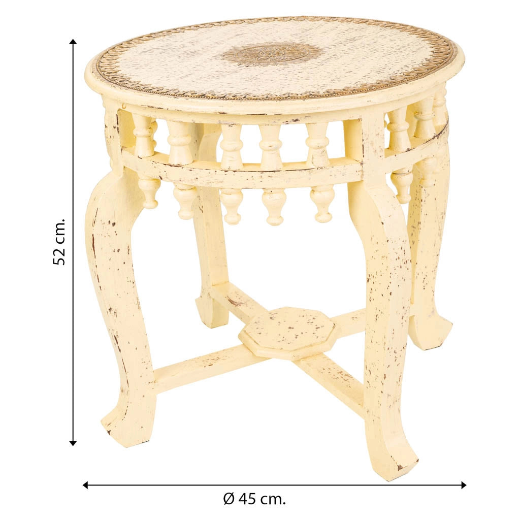 Tavolino in legno e metallo avorio 45x45x52h