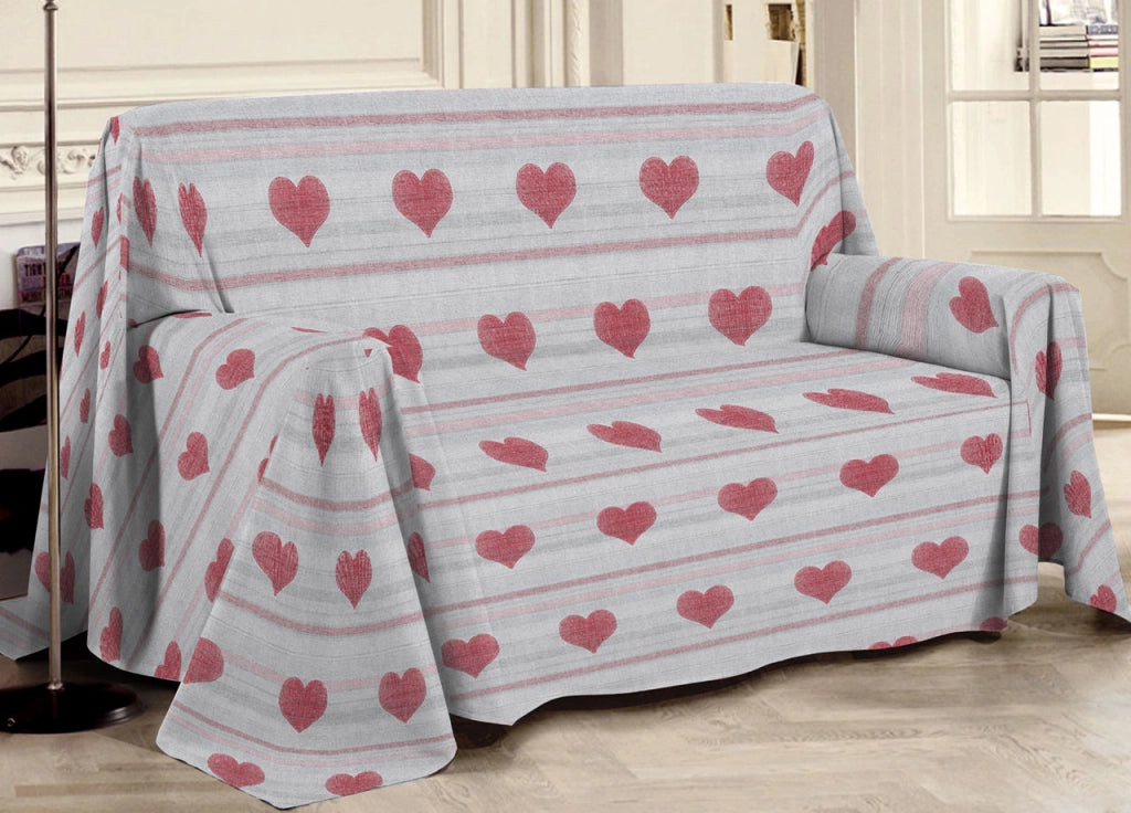 Telo Arredo Multiuso Linea Pensieri Delicati In 100% Cotone Dis Cuori 6979 - Matrimoniale - Rosso